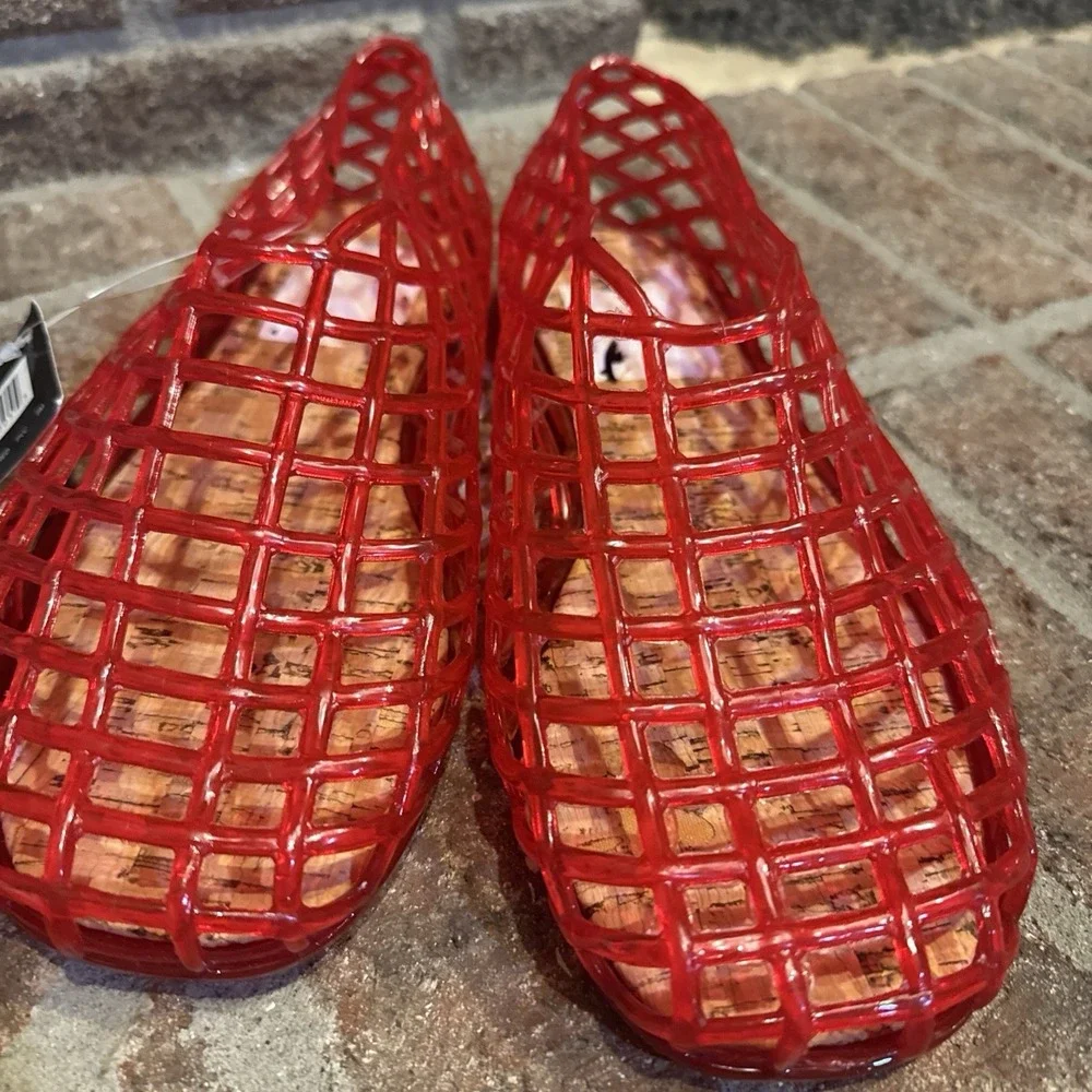 MIA Womens Darleene Jelly Mesh Slip On Flat Open Grid Rubber Shoes Red Sz 9 #562